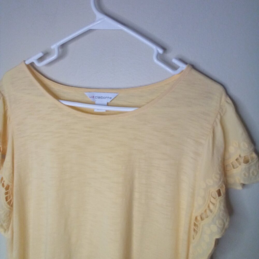 Liz Claiborne Shirt Women XL Eyelet Scallop Short Sleeve Peach Light Orange - Picture 10 of 15